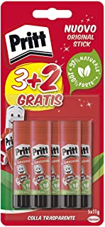 Pritt Colla Stick 5 X 11 gr, Colla per Bambini Sicura e Affidabile, Colla Pritt per Lavoretti e Fai da te, con una Tenuta Forte per Uso Scuola e Uffic