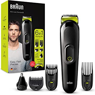 Braun Regolabarba Tagliacapelli Uomo Rasoio incluso, Rifinitore Barba, Accessori Inclusi, 85% di Plastica in Meno, Idea Regalo, MGK3221 All-in-One Ner