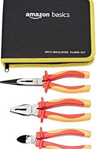 Amazon Basics - Set di pinze isolate, 1000 Volt VDE, (universali da 17.78 cm, diagonali da 15.24 cm, a becchi lunghi da 20.32 cm), 3 pezzi