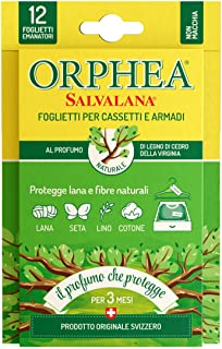 Orphea Salvalana Foglietti Per Cassetti E Armadi, Protegge Lana E Vestiti Tutta La Stagione, Profumo Di Cedro, 12 Foglietti Emanatori