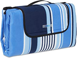 Relaxdays Coperta da Picnic XXL, 200x200 cm, Plaid Impermeabile, Parco, Isolante, Trasportabile, Bianco, Celeste, Blu