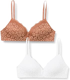 Iris & Lilly HOPAA00060B Reggiseno Senza Ferretto, Bianco Brillante/Beige Scuro, 2D, Pacco da 2