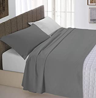 Italian Bed Linen Natural Color Completo Letto Doppia Faccia, 100% Cotone, Grigio Chiaro/Fumo, Matrimoniale