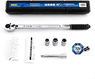 S&R Chiave Dinamometrica 1/2 ' 46 cm (28-210 Nm) Professionale Auto Moto con Prolunga 12.5 cm + 3 Bussole (17, 19, 21 mm). Chiave Professionale a Cric